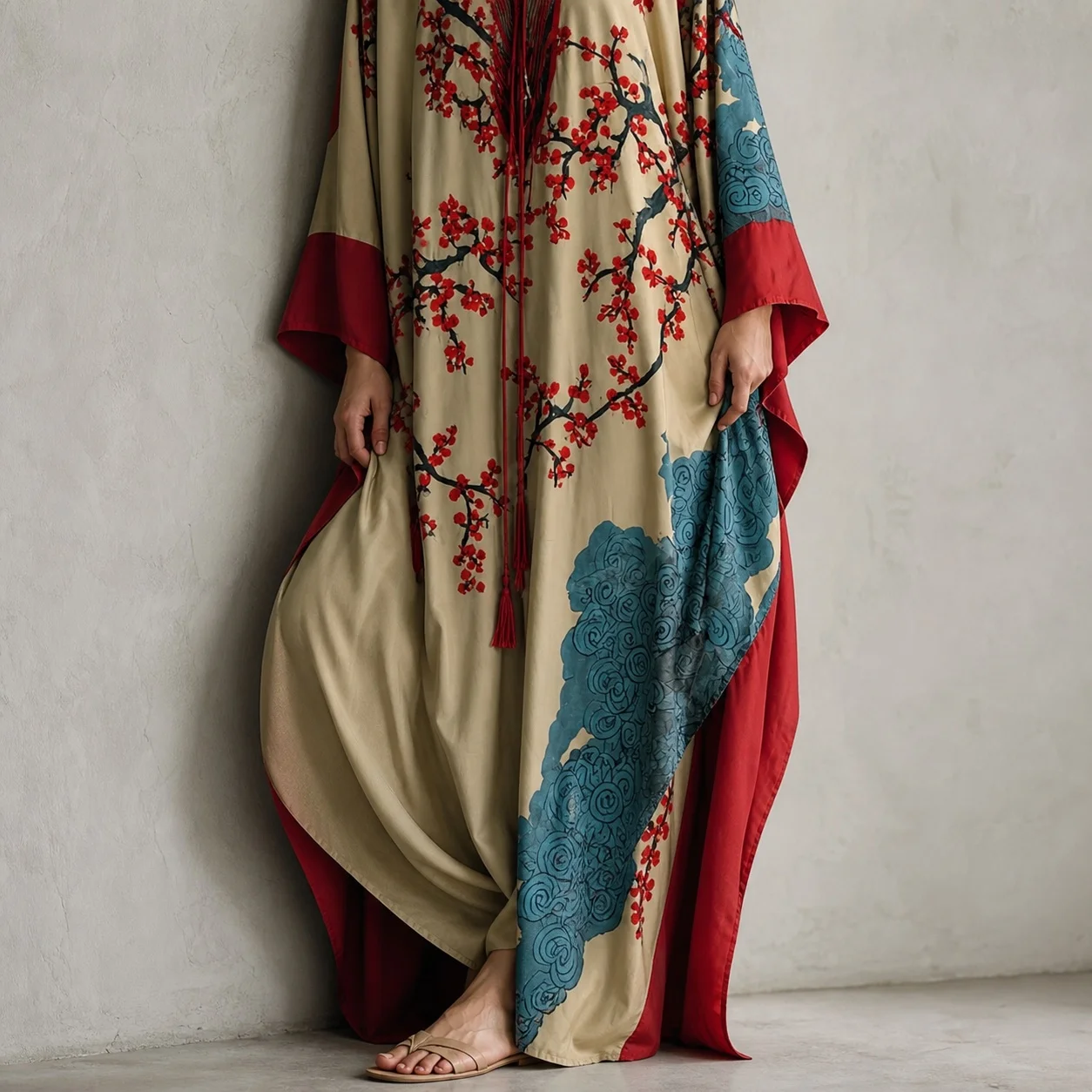 Women's Floral Print V Neck Long Sleeve Full Length Medium Weight Casual Western Style Robe for Home and Hotel Wear Comfortable