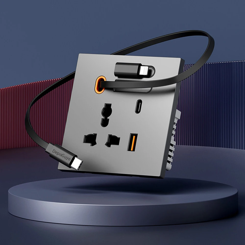 86 Type Universal 20W USB Type-C Socket Panel With Expandable Charging Cable Outlet,UK Mobile phone charging Type-c Socket view 2