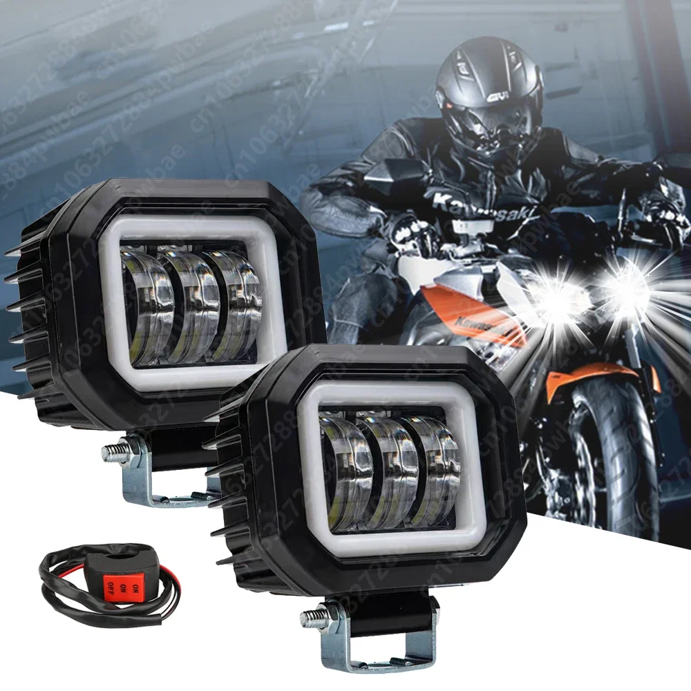 80W Angel Eyes Motorcycle Spotlights Headlight Car LED Work Light 24V Waterproof For Offroad Truck Driving Automobile Accessorie