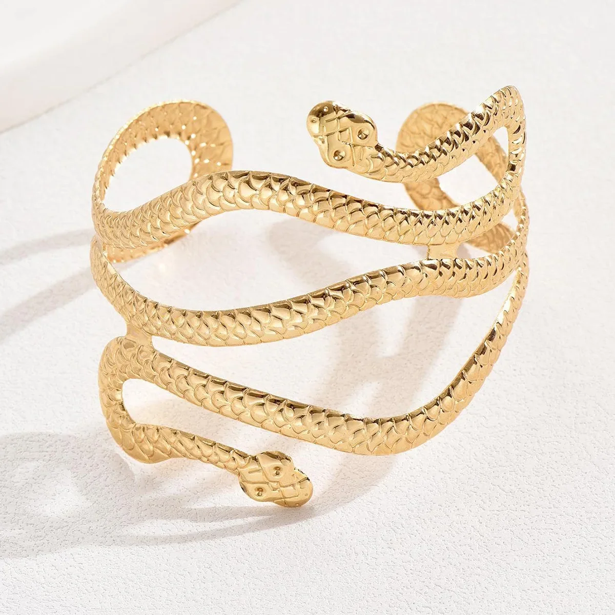 Brazalete de serpiente de cuerda multicapa de oro para mujer, pulsera de hombro de cabeza de serpiente abierta de plata, regalo de joyería de fiesta de graduación, moda