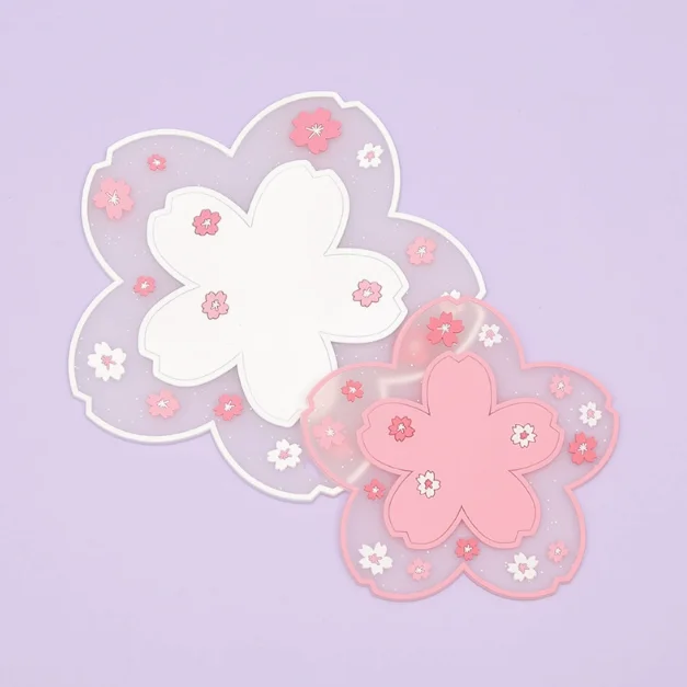 Cherry Blossom Silicone Cup Coaster Non-Slip Heat Insulation Mat for Coffee Tea Mug Cute Desktop Decorate Kitchen Table Placemat