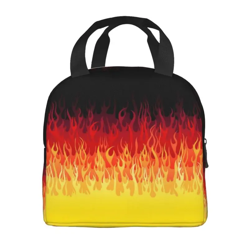 Red Burning Fire Racing Flames Insulated Lunch Bags for Women Resuable Thermal Cooler Bento Box School