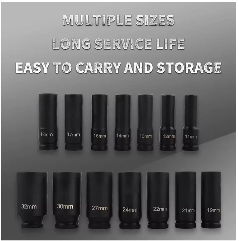 1/2 "محرك مقبس التصادم العميق محرك متري وجع المقبس مقبس التأثير العميق مفتاح هوائي رئيس أدوات إزالة الإطارات