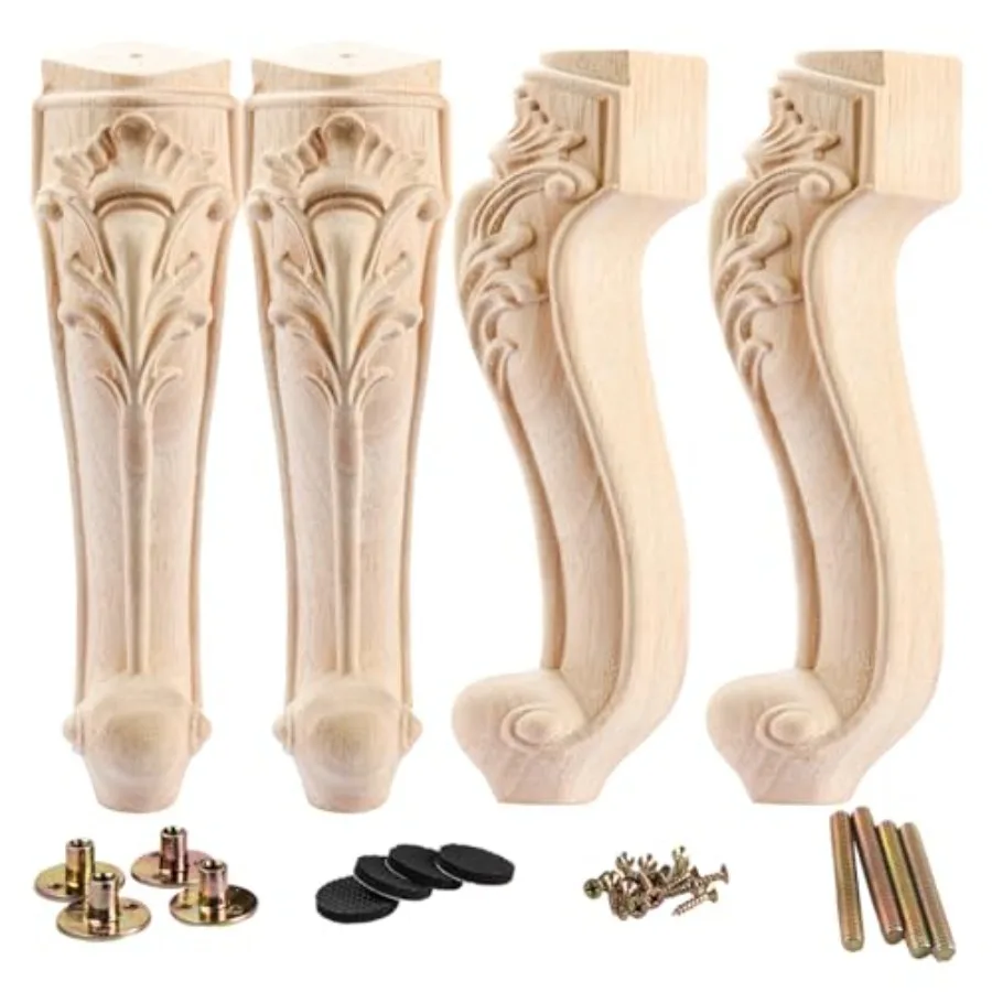 

16 inch/ 40cm Wooden Furniture Legs Set of 4 European Style Solid Wood Carving Furniture Replacement Feet Decoration for Sofa C