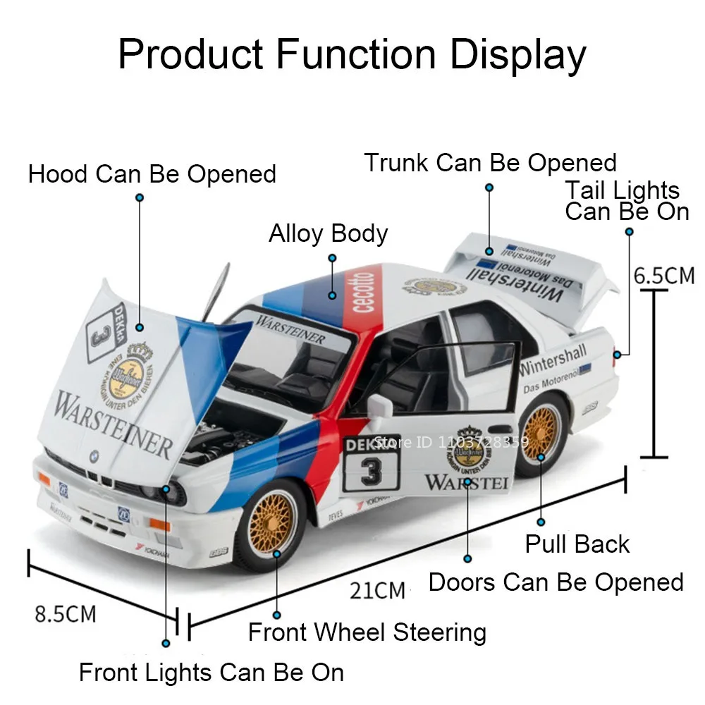 مقياس 1:24 M3 نموذج مصغر ألعاب السيارات الخارقة سبيكة دييكاست أبواب ضوء الصوت مفتوحة التراجع لعبة سيارات رياضية للأطفال هدايا