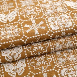 Bohemian Flower Butterfly Embroidered Fabric Cotton Linen Making Clothing Handmade Cloth