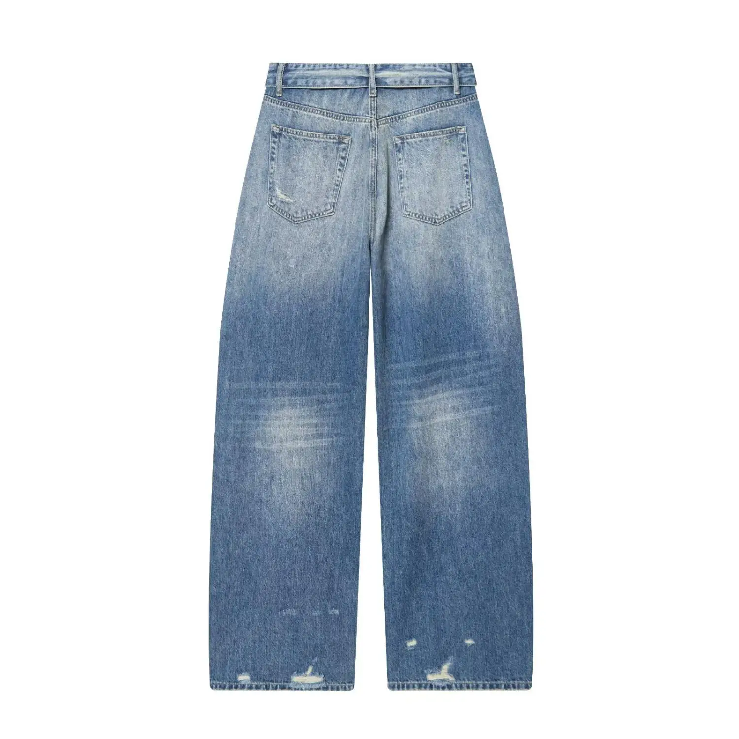 Cross-Border Mid-Waist Cuffed Denim Jeans Women's Bohemian Style Vintage Straight Leg Pants Natural Waist Velvet Fabric