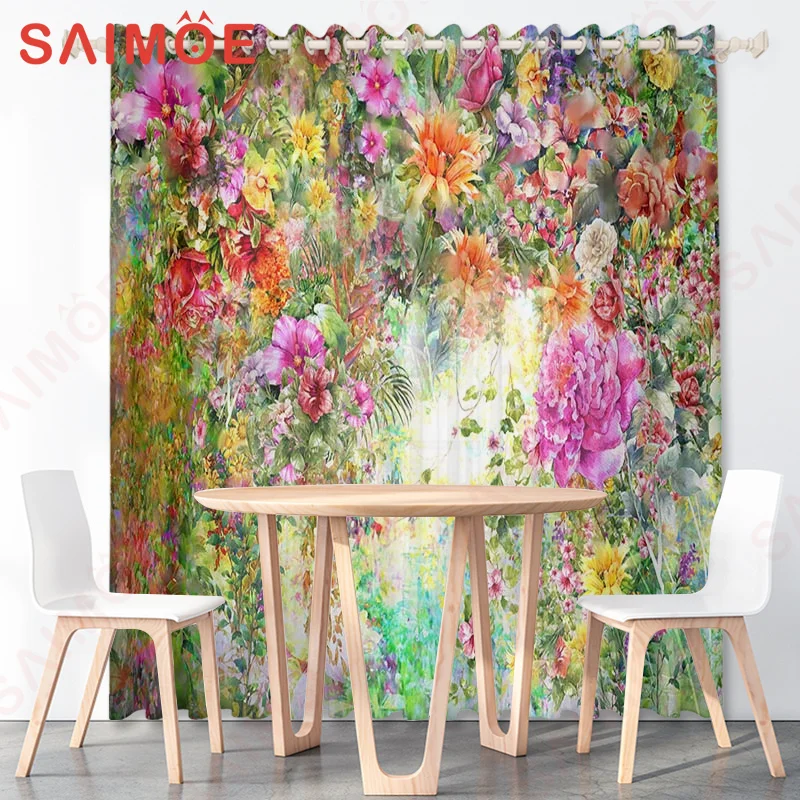 Beautiful Flower Blossom Oil Painting Pattern 3D Sunflower Colorful Curtains Garden Bedroom Girl Bedroom Half Shaded Home Decor