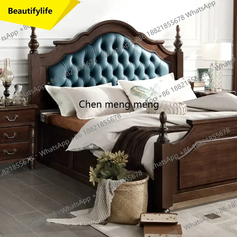 Cama Doble de Madera X188, Estilo Europeo Moderno, Tamaño King, Estructura de Cama para Dormitorio, Muebles de Salón de Lujo, Cama Matrimonial