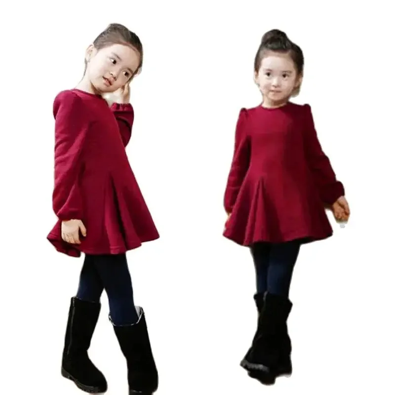 Baby Kids Girls Dress New Autumn Winter Warm Velvet Clothing Fashion A-LINE Children Long Sleeve Party Dress 2 3 4 5 6 7 Years