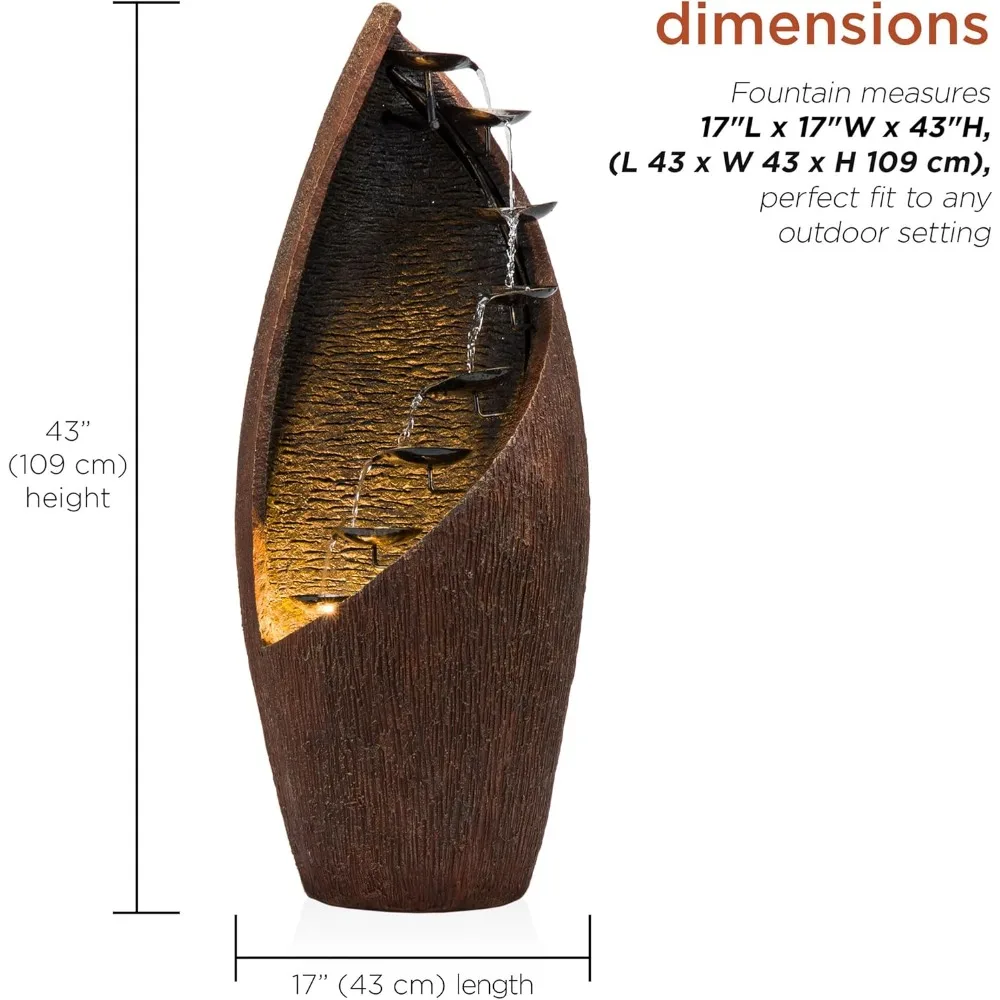 أرضية خارجية معاصرة، GIL122 نافورة مياه معدنية برونزية متدرجة مقاس 43 بوصة مع أضواء LED، خارجية أنيقة #2