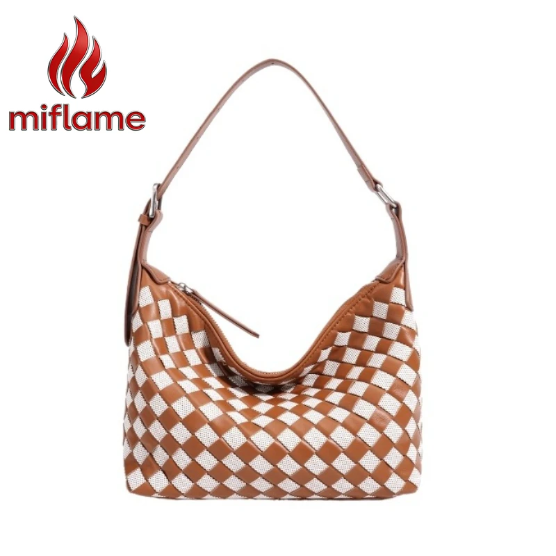 

Woven Shoulder Bag for Women Girl Minimalist Genuine Leather Handbag Lightweight Purse for Work Commute Daily