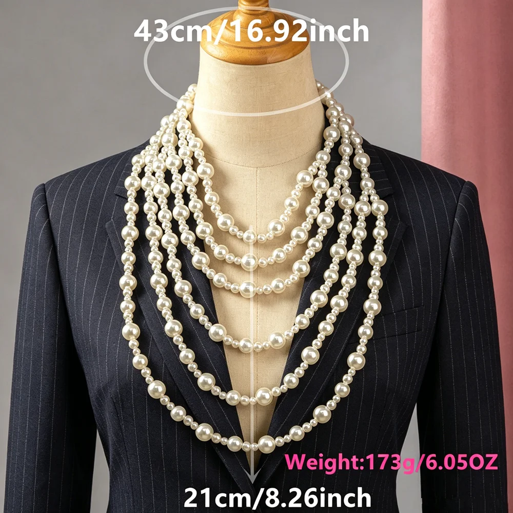 Multi-Layer Imitation Pearl Necklace Bohemian Style Elegant Vintage Long Ethnic Black White Sweater Chain for Ladies
