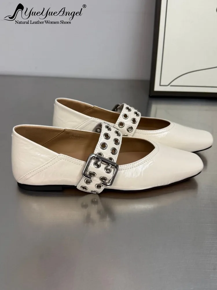 

Женские удобные туфли-балетки с ремешком и квадратным носком из натуральной коровьей кожи, дышащие, для офиса, весенние, рабочие, разных цветов