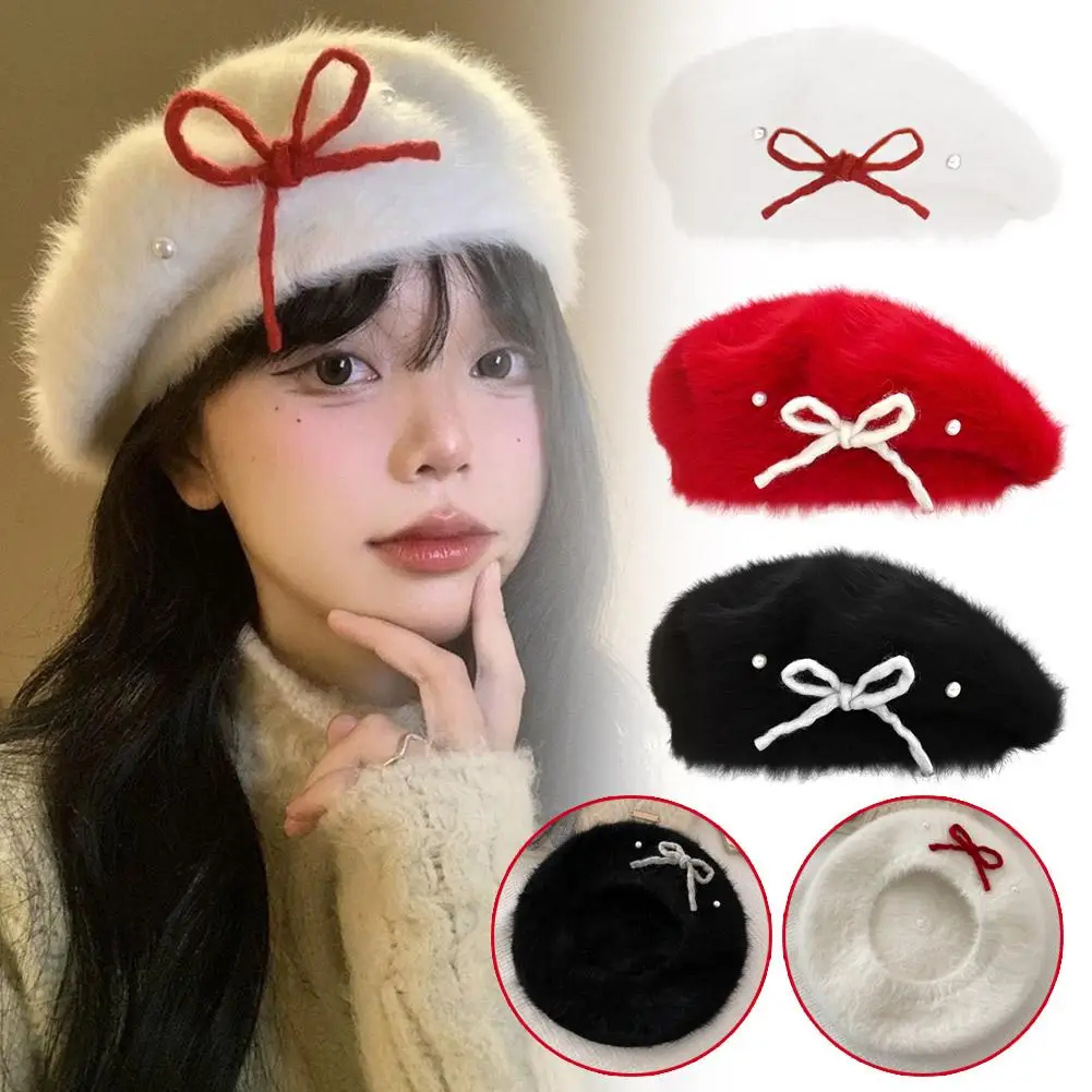 Luxury Wool Beret Hat Dome Winter Warmer Beanie Cap With Painter Casual Detail Circumference Design Head Large Hat Bow H0M4