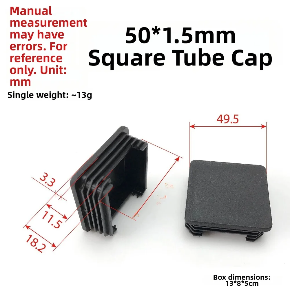 10PCS Black Square Tube End Covers for 50mm Pipes Plastic Dust Cap for Furniture Legs Shelves and Exercise Equipment
