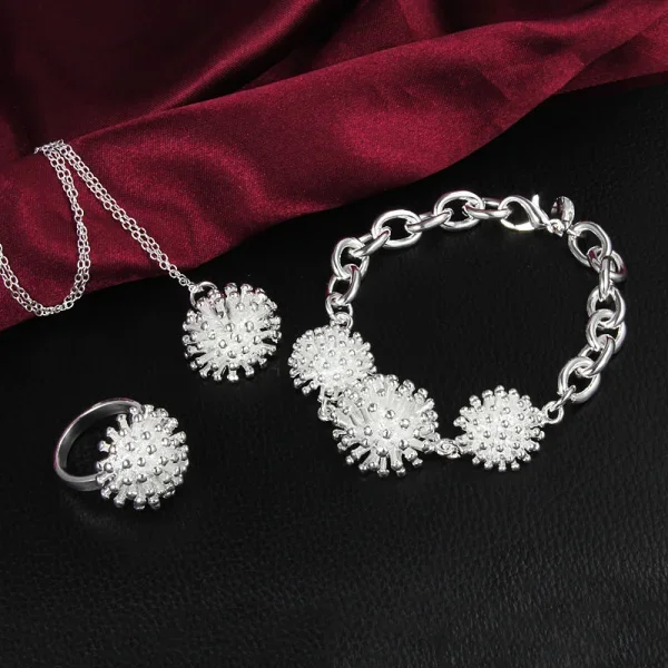 Special offer 925 Sterling Silver nice flower Pendant necklace bracelet rings Jewelry set for women Fashion Party wedding gifts