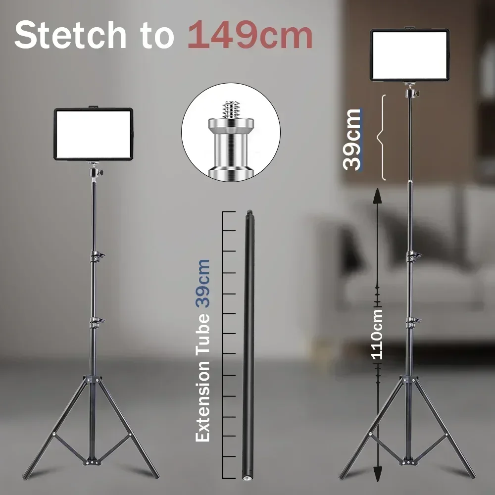 1.1m/110cm Live Broadcast Tripod Landing Type Camera Anchor Selfie Light Frame Metal Thermometer Holder Extension tube to 149cm