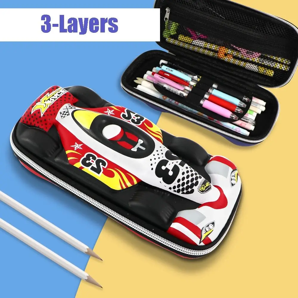 3D Racing Car Pencil Cases Cartoon School Pencil Case for Children Stationery Box EVA Pen Case Boy Cute Pen Bag Gifts