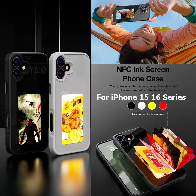 

New-tech NFC Function Phone Case For Iphone 15 14 Pro Max DIY Cases E Ink Screen Phone Cover For iPhone 16 16Plus 16Pro Max