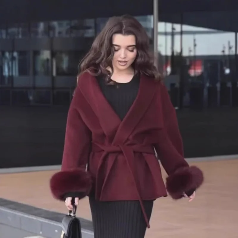 QICHE 2026 Autumn Winter Women Elegant Grey Mid‑Length Woolen Coat Noble Style Warm Fashion Outerwear