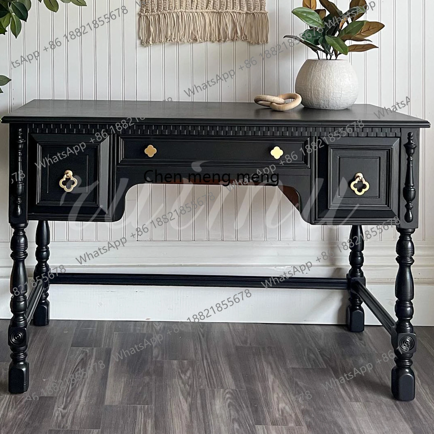 

French vintage style solid wood retro writing desk, American style simple bedroom, study desk