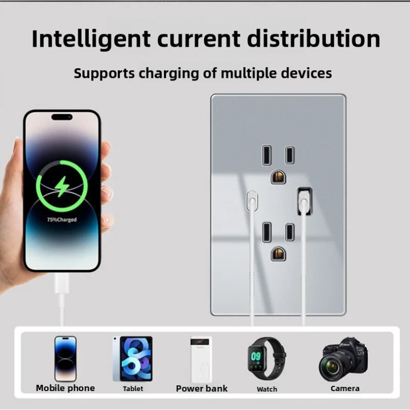 

120 American Full Screen Tempered Glass Panel Socket Usb+Type-C Charging Power Panel 20w Mobile Phone Fast Charging Socket
