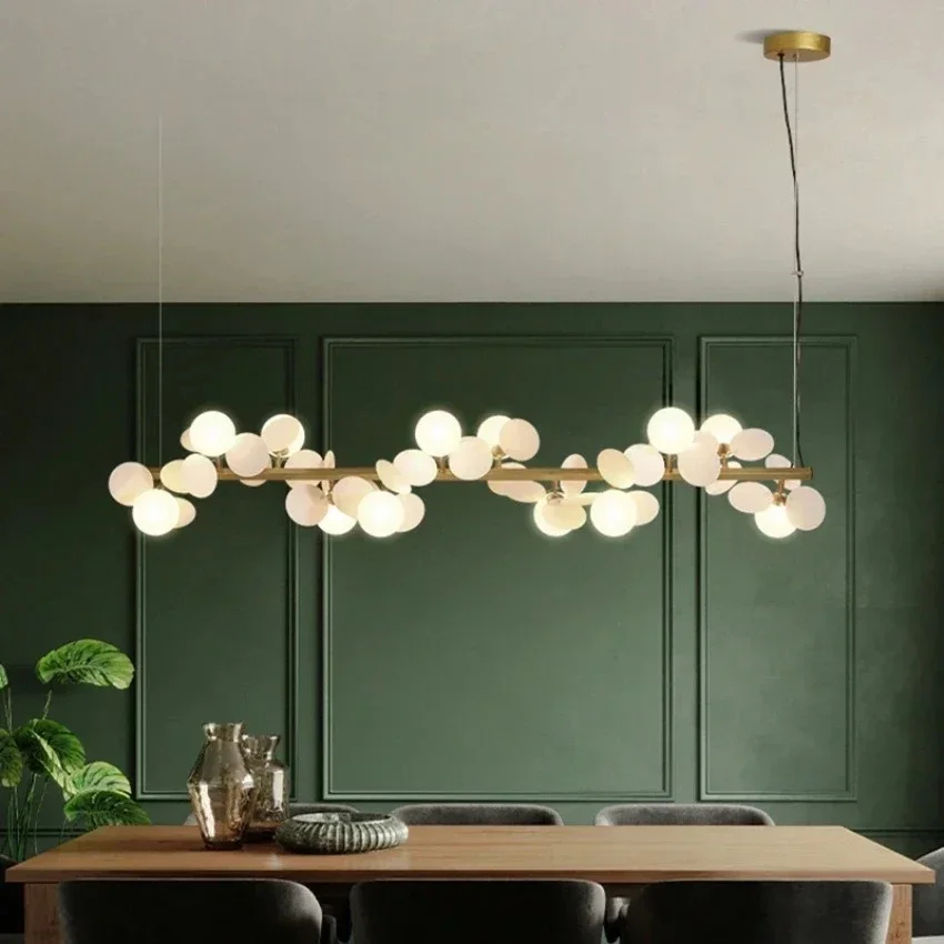 2026 Nordic Long Glass Ball Chandelier Magic Beans Gold Iron Art Pendant Light Dining Room Hanging Living Lamp Modern Ceiling
