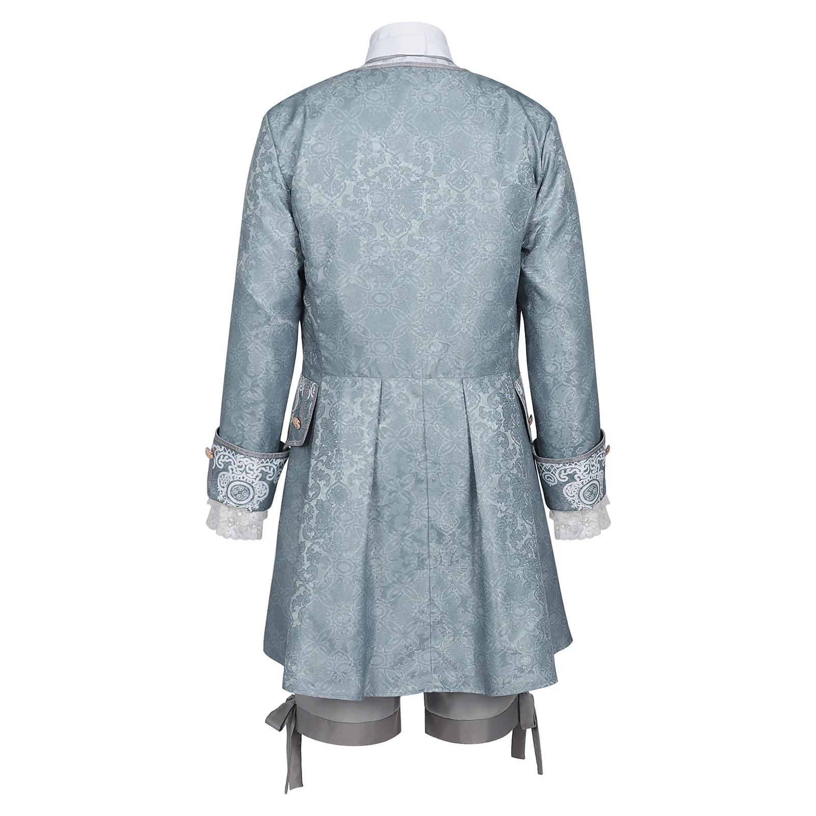 Herren Vintage Viktorianisches Edles Prinzenkostüm Grau-Weißer Jacquard-Stickmantel Mittelalterliches Königliches Cosplay Theater-Party-Faschingskostüm – Detail 5