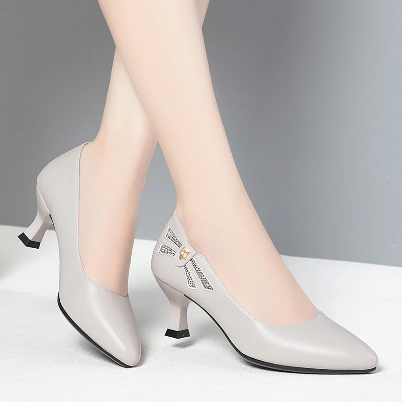 Women's Pumps Spring Autumn New Solid High Heels Soft Leather Shoes Fashion Pointed Toe Shallow Mouth Single Shoes