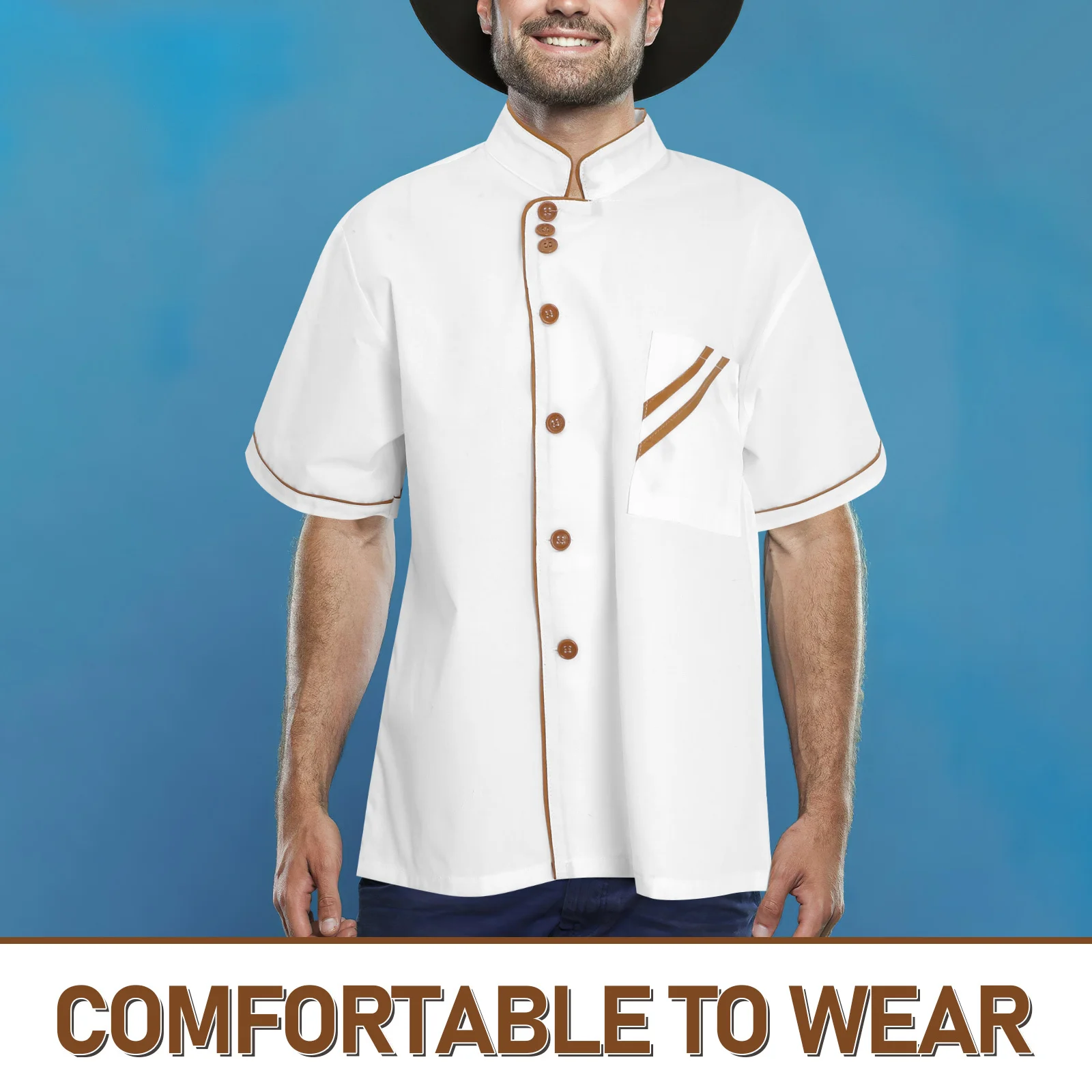 Unisex Short Sleeve White Size L Breathable Wearproof Catering Jacket for Restaurant Food Service