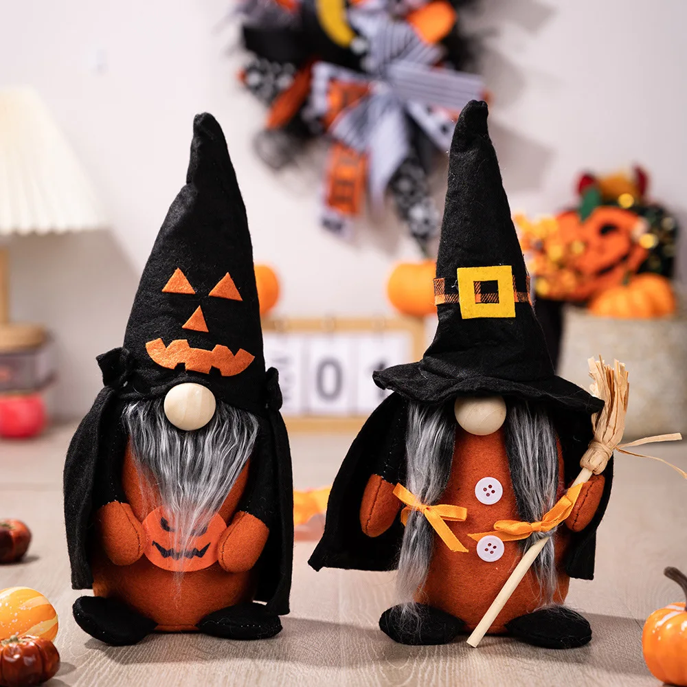 

Pumpkin Broom Pointed Hat Witch Home Halloween Faceless Doll Dwarf Ornaments Halloween Decoration Ornament Doll