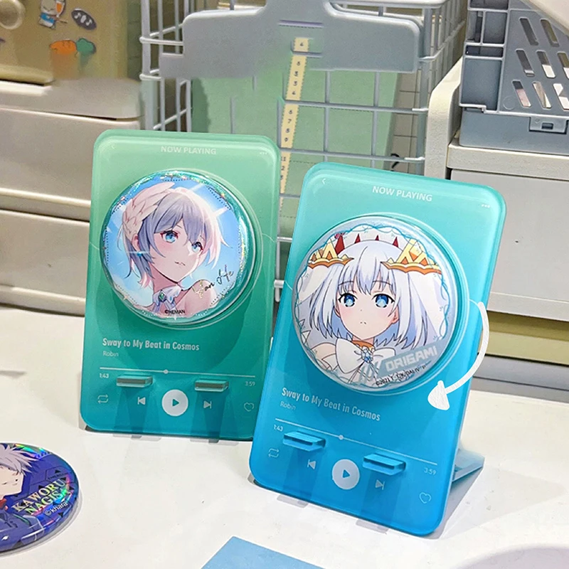 1PC Manga Game Fans Souvenir Color Music Player Acrylic Round Metal Badge Rotate Display Stand Baji Guzi Holder Desktp Ornament