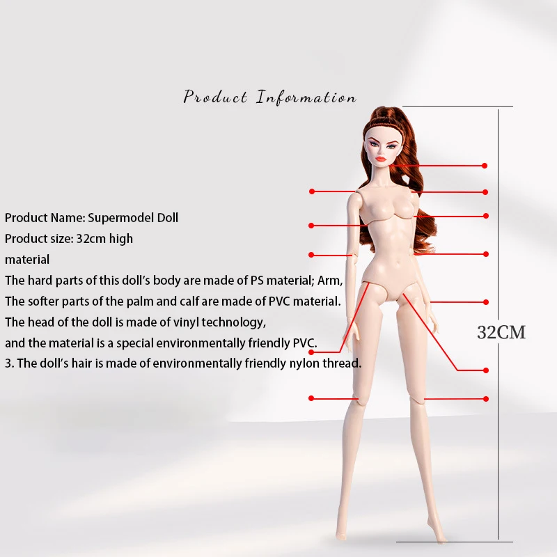 32cm European Supermodel Nude Doll Toy Original Unique Design Full Series Figure 1/6 Joint Multi Color Skin Exquisite Makeup Toy