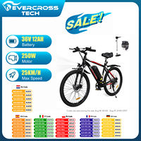 EVERCROSS TECH EK15 Electric bike adult, 26 E-boat with removable battery 36V 12Ah, 7 speeds, Range 35-90km