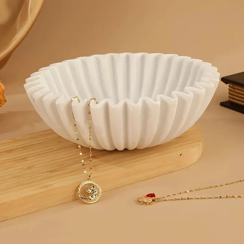Resin Decorative Bowl With Lotus Leaf Edge Grooved Rim Home Decor Living Room Centerpiece Shelf Display For Her Christmas Gift