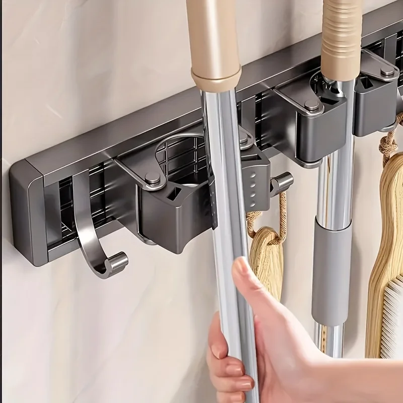 1pc Metall Mopp Rack Und Wand Lagerung Rack Mit Abnehmbaren Haken Platzsparend Für Mops Besen Tücher und Reinigung Werkzeuge – Detail 7