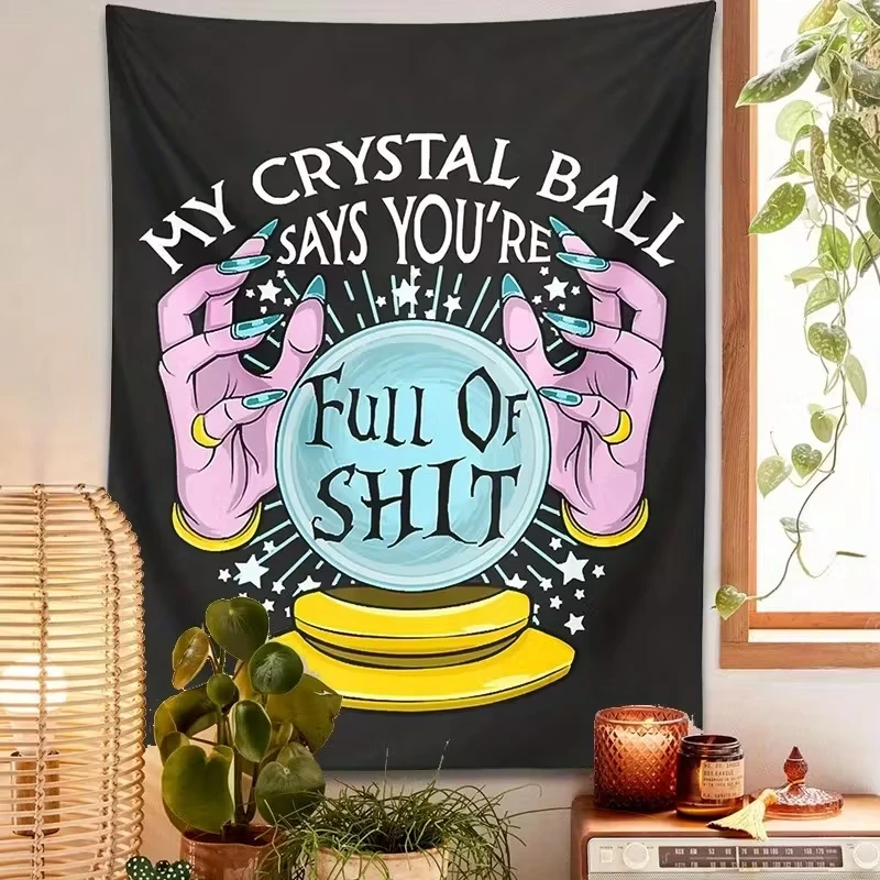 VIKAMA Whimsical Witch Wandteppich mit Kristallkugel, amerikanischer Stil, trendiger, cooler Wandbehang für Jungenwohnheim, Schlafzimmer, Heimdekoration