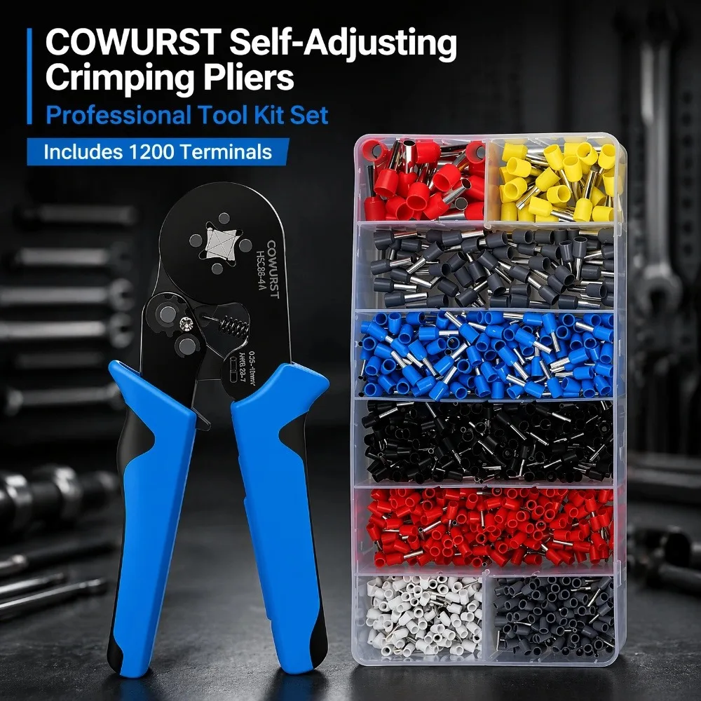 HSC8 6-4 Self-adjusting Wire Ferrule Crimper Set 1200pcs Tube Terminals Electrical Crimping Tool