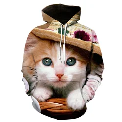 Cartoon Kawaii Hoodies 3D Cat Printed Oversize Mens Women's Sweatshirt Pullover Long Sleeve Hooded Sweatshirts Men Clothing