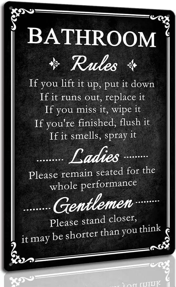 Funny Bathroom Rules Sign Vintage Wall Decor Please Flush Toilet for Home Restroom Door Humor Metal Signs -aluminu