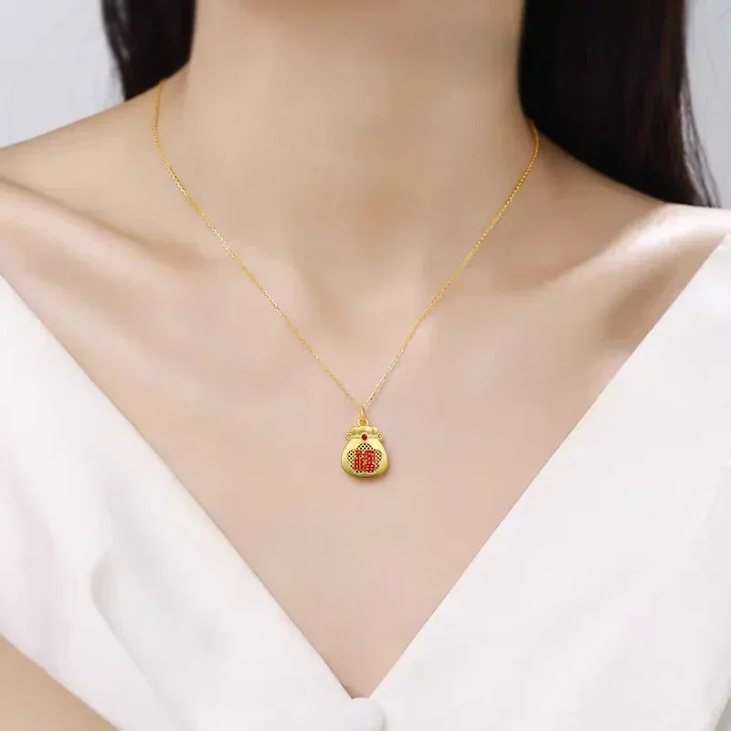 Desire New S925 Silver Gold-plated Lucky Bag Pendant with Chinese Style Gold Necklace Adjustable