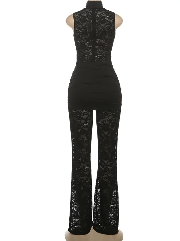 مثير انظر من خلال حللا امرأة تصميم جوفاء أكمام نحيل عالية الخصر شارع العليا أزياء أنيقة وزرة كلاسيكية