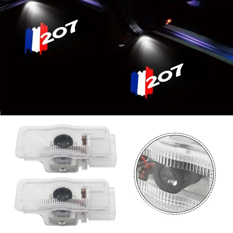 2pcs Car Door Welcome Lights Wireless Projector Led Logo Lamp for Peugeot 207 2009-2011 2013 Auto Accessories