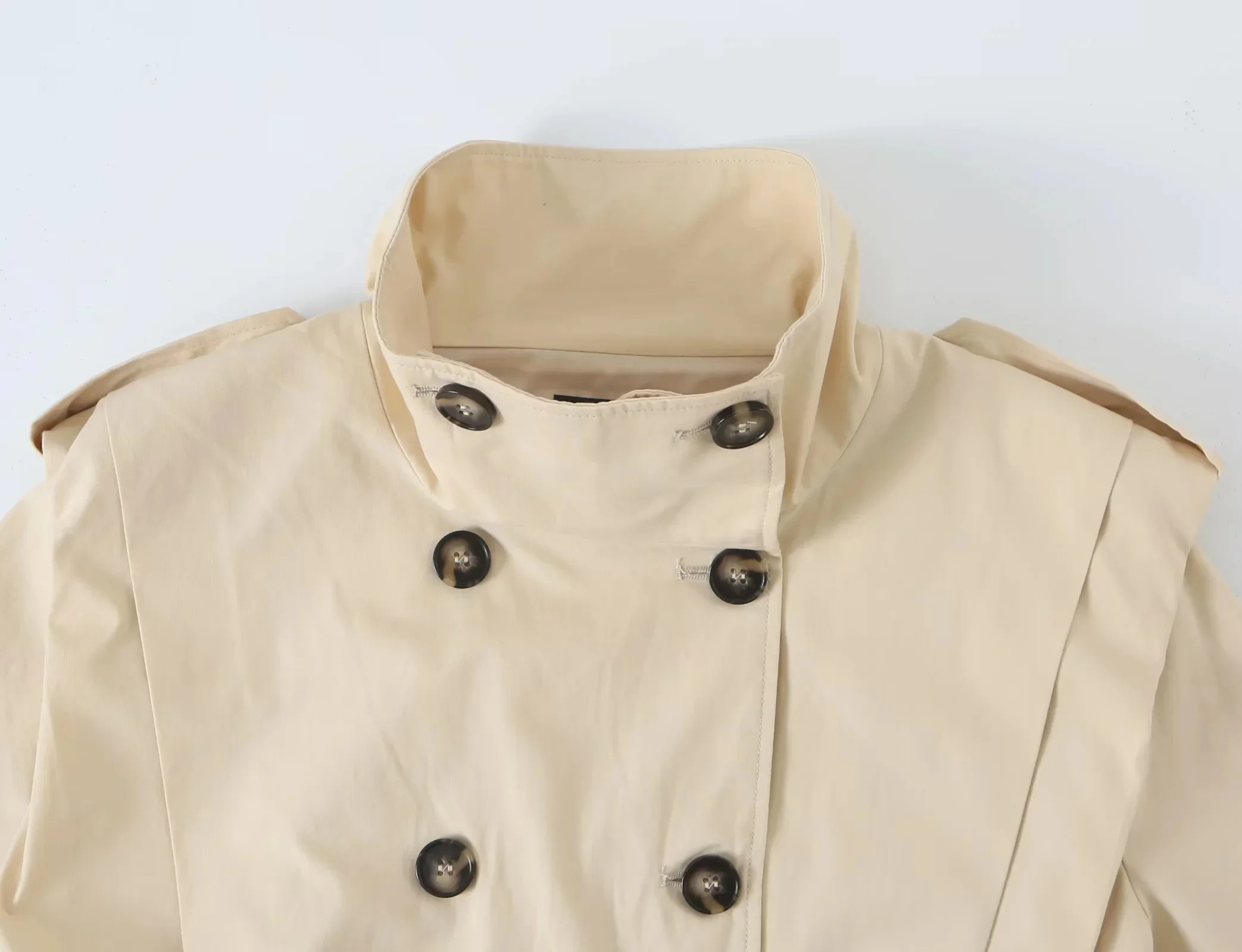 PRINTKAOIR Streetwear Chic Damen Trenchcoat Stehkragen Doppelreihiger Langarmmantel Neue Mode 2026 Herbst Trenchcoat – Detail 4