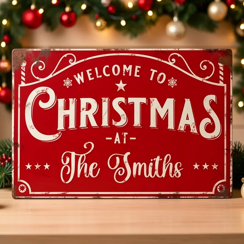 Personalized Family Name Merry Christmas Metal Sign - Vintage Name & Year Wall Decor, Scratch & Water Resistant Aluminum - view 6