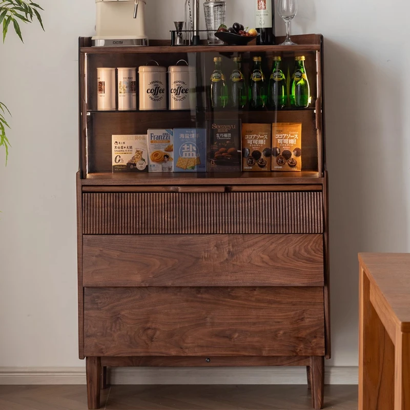 

North American black walnut living room glass TV side cabinet Japanese simple light luxury bedroom storage cabinet