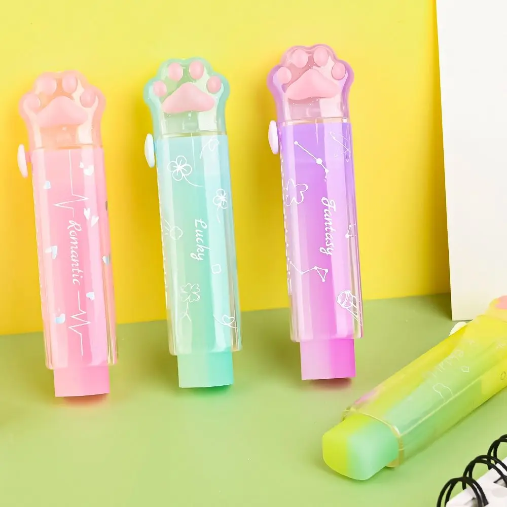 

Cute Jelly Color Cat Paw Correction Rubber Retractable No Residue Pencil Eraser Portable Push Type Eraser Office Supplies