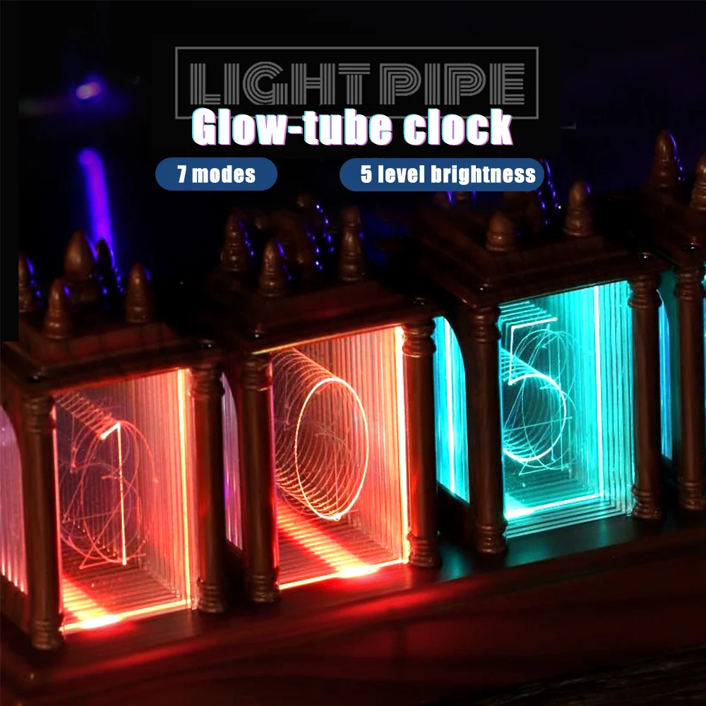 E5 Vintage Digital Tube Clock Night Light 12/24 Hour Format Alarm Clock Automatic Page Flipping RGB Digital Display Desk Decor