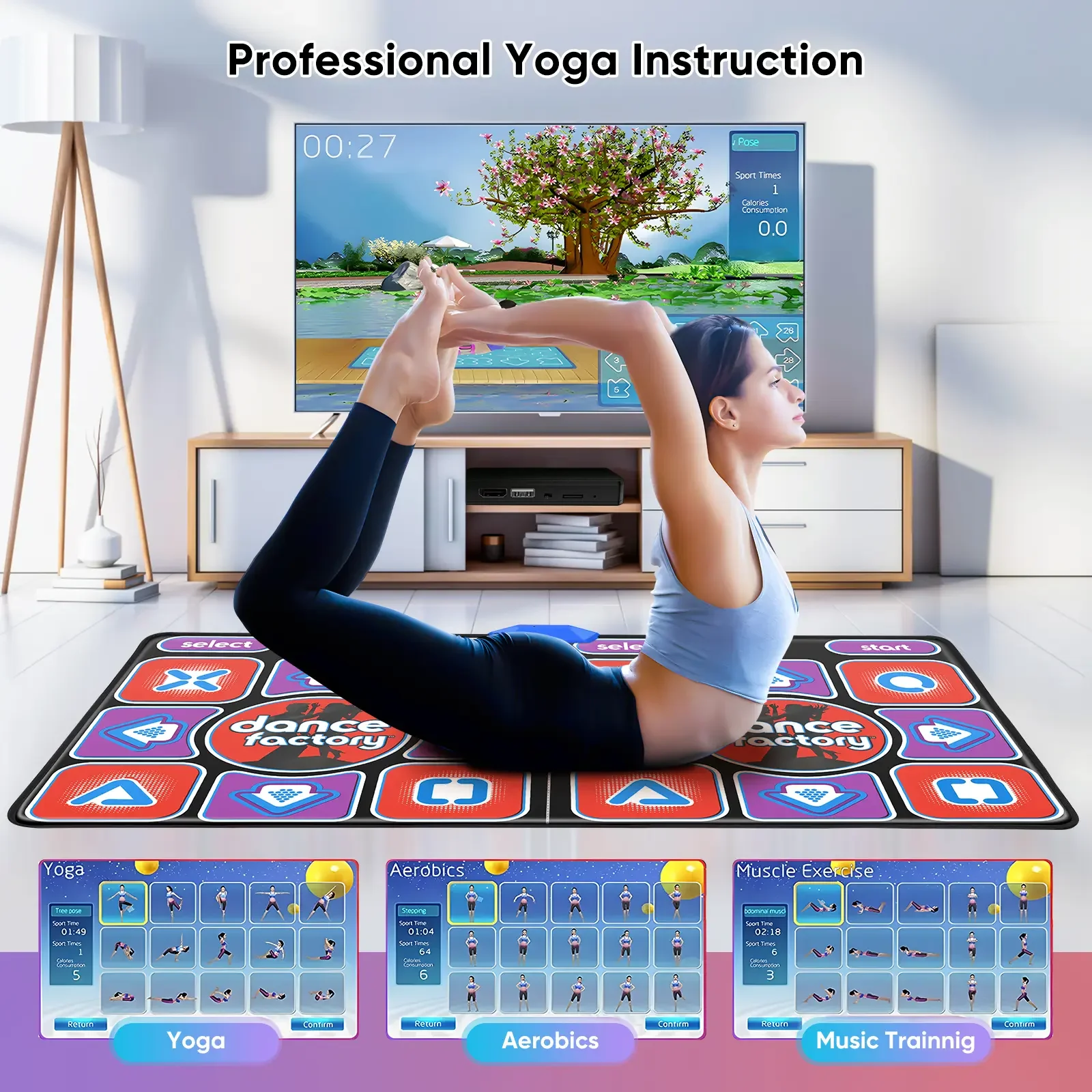 Double Dancing Mat with Remote Controller Non-Slip Dance Pad Multi-Function Music Game Mats Portable Electronic Yoga Mat for TV